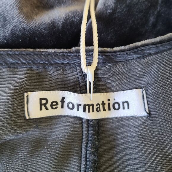 NEW Reformation Dress L Gray Velvet Spaghetti Straps Front Slit Sheath - Picture 6 of 10